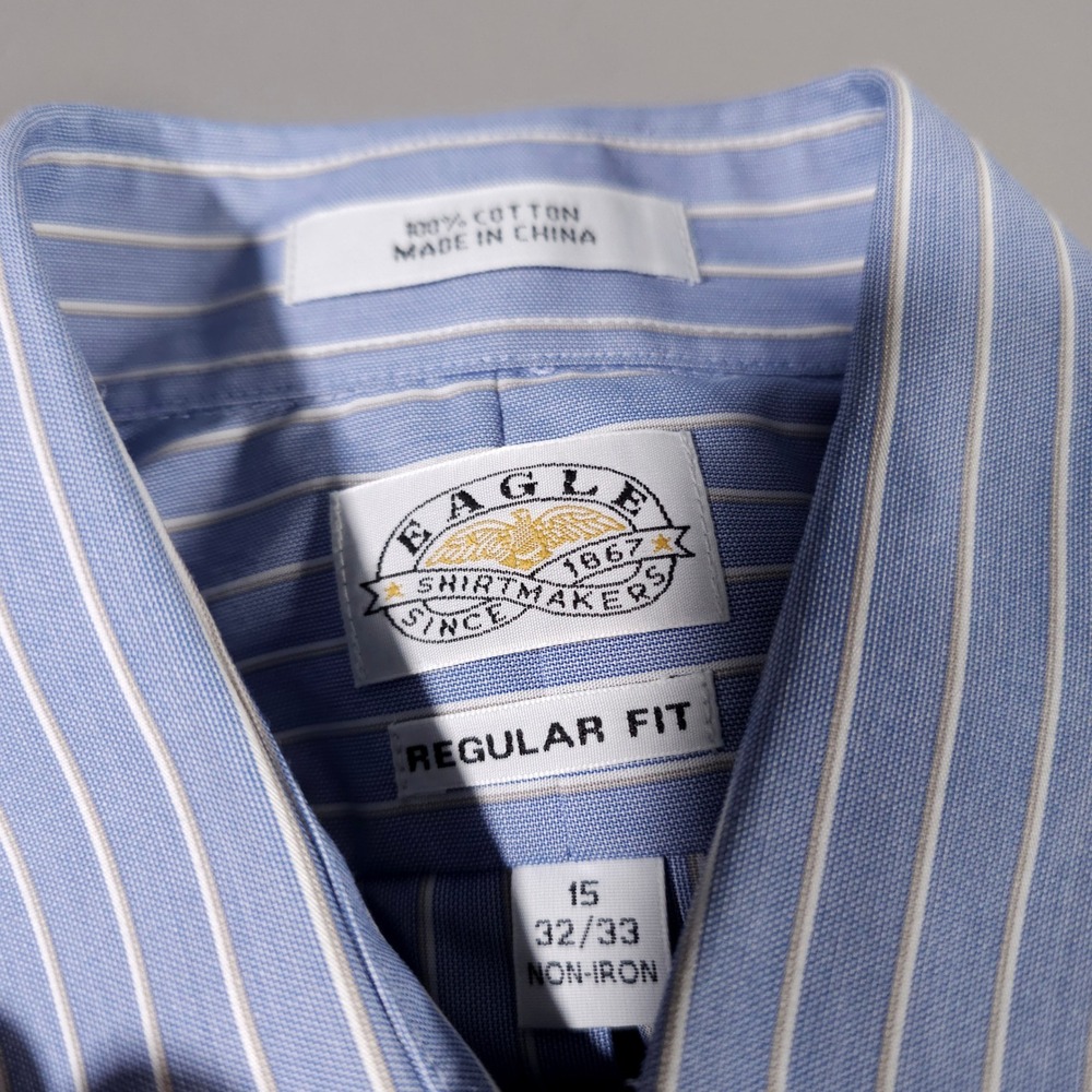 Eagle Shirtmakers Dress Shirt Men 15 32/33 Blue Purple Striped Non-Iron Lot of 4 - Picture 3 of 5